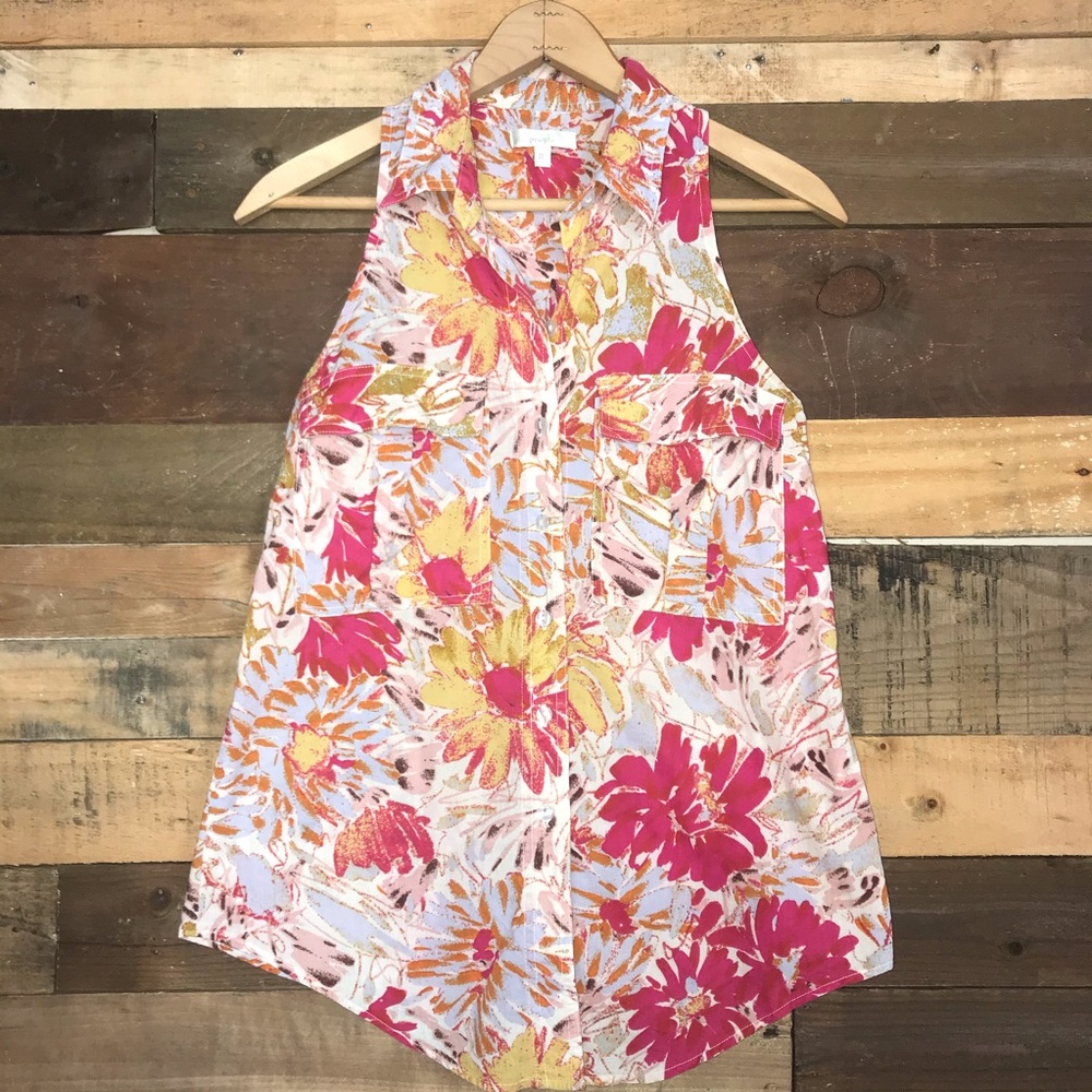 Anthro Porridge Floral Watercolor Button Down Tank - Picture 2 of 7
